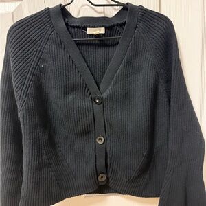 Loralette Black Ribbed Button-Up Cardigan